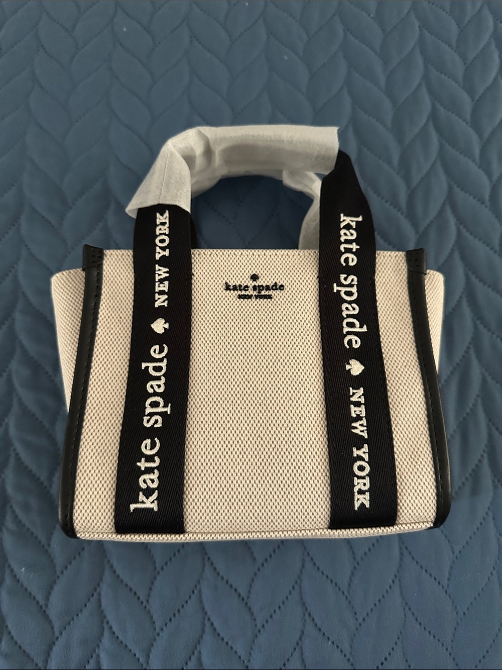 kate spade White and Black Canvas Logo Tote